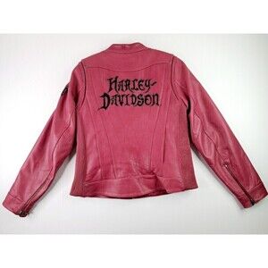 Harley-Davidson Leather Jacket Burgundy Women's Size Large Embroidered HD